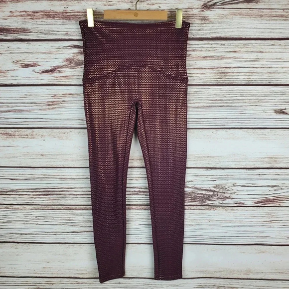 SPANX Womens Small Wine/Rose Gold Metallic Mist 7/8 Athletic Leggings        #39 - Picture 2 of 10